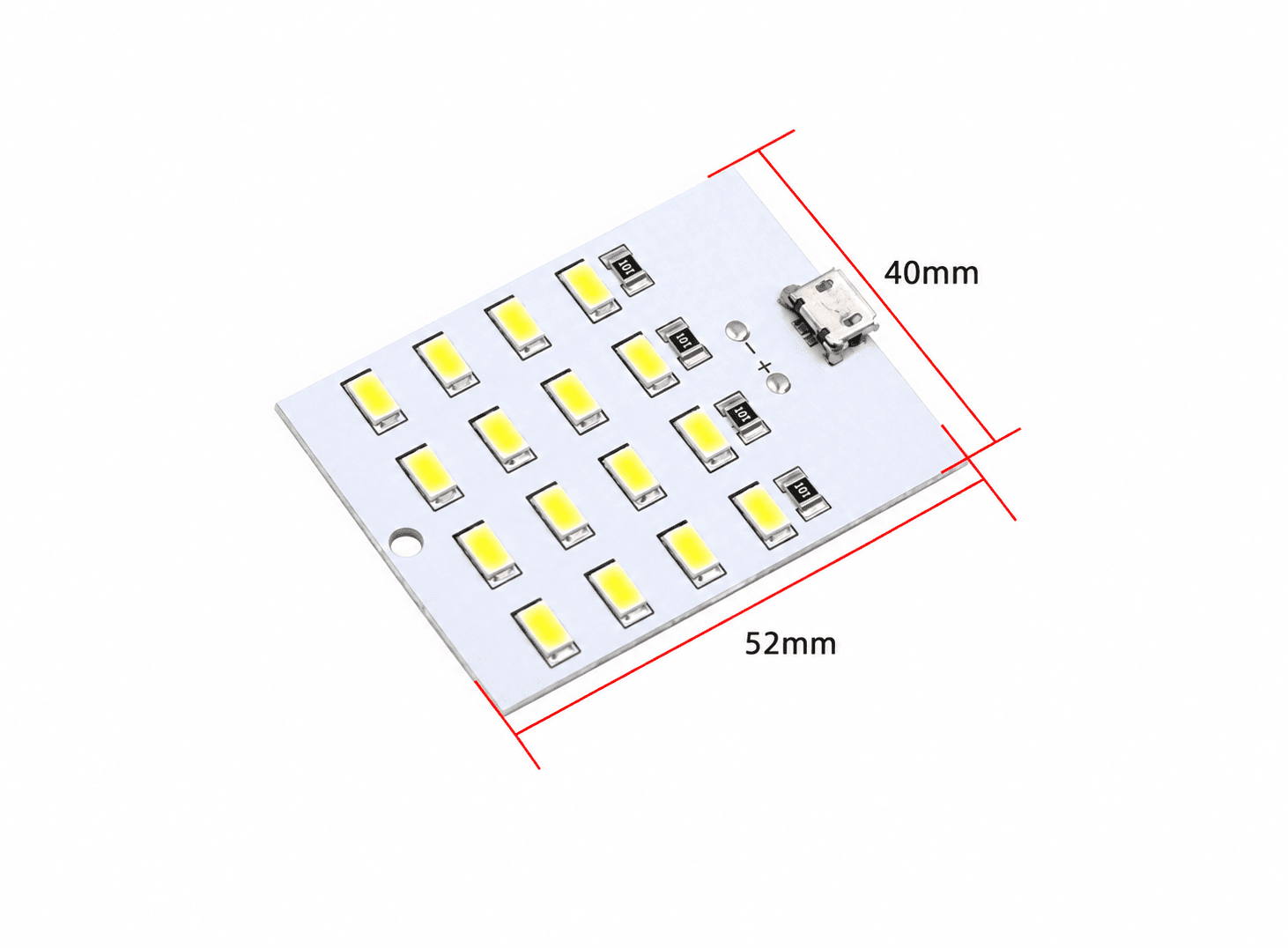 لوحة إضاءة ليد 5730 SMD بقوة 5 فولت و 430 إلى 470 ملي أمبير بمنفذ ميكرو USB مع 16 ليد أبيض 11384 | LED Lighting Panel