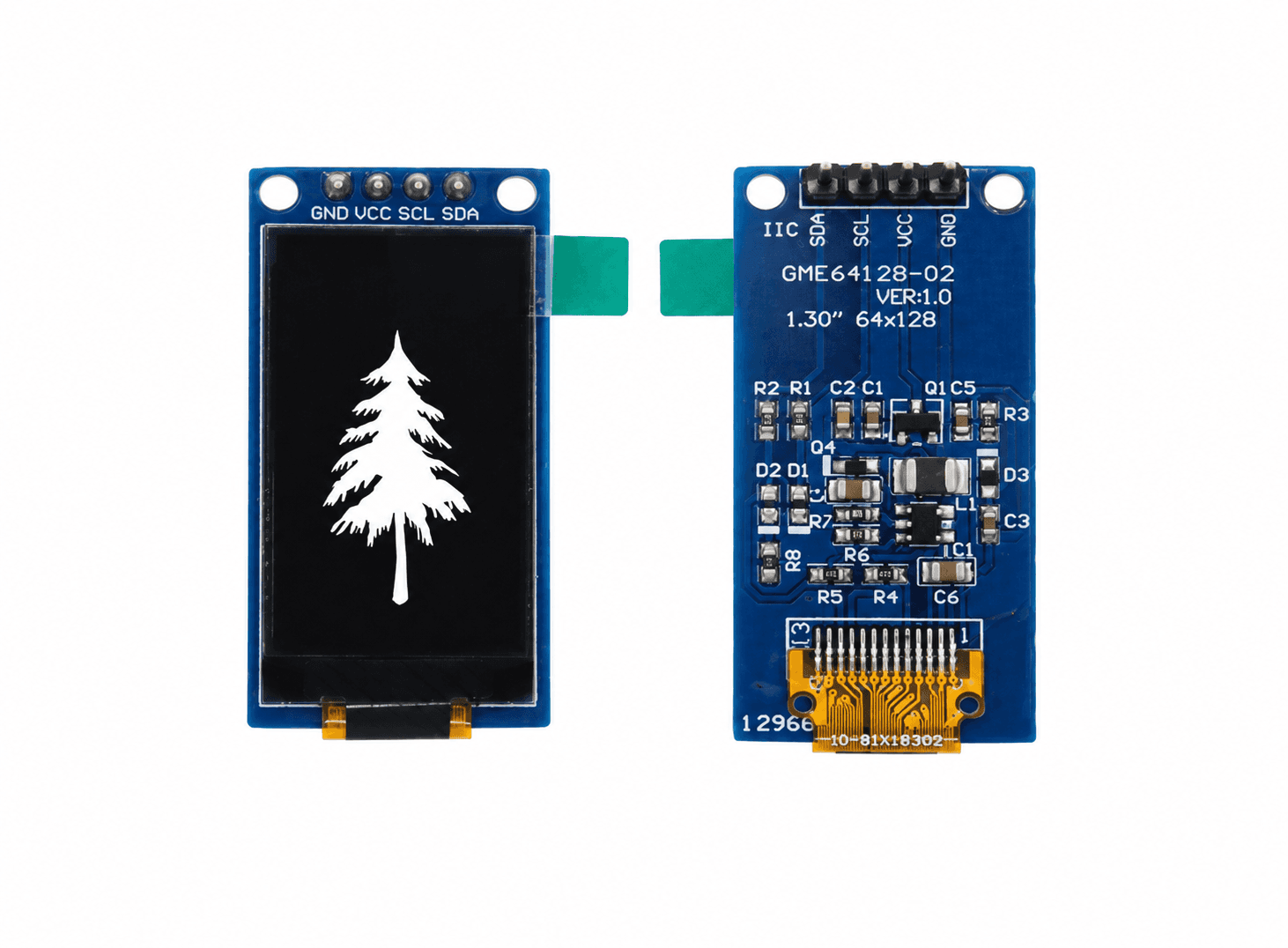 شاشة OLED مقاس 1.3 إنش بدقة 64×128 بمتحكم SH1107 وواجهة I2C | 1.3 Inch OLED Display Module 64x128 SH1107 I2C Vertical