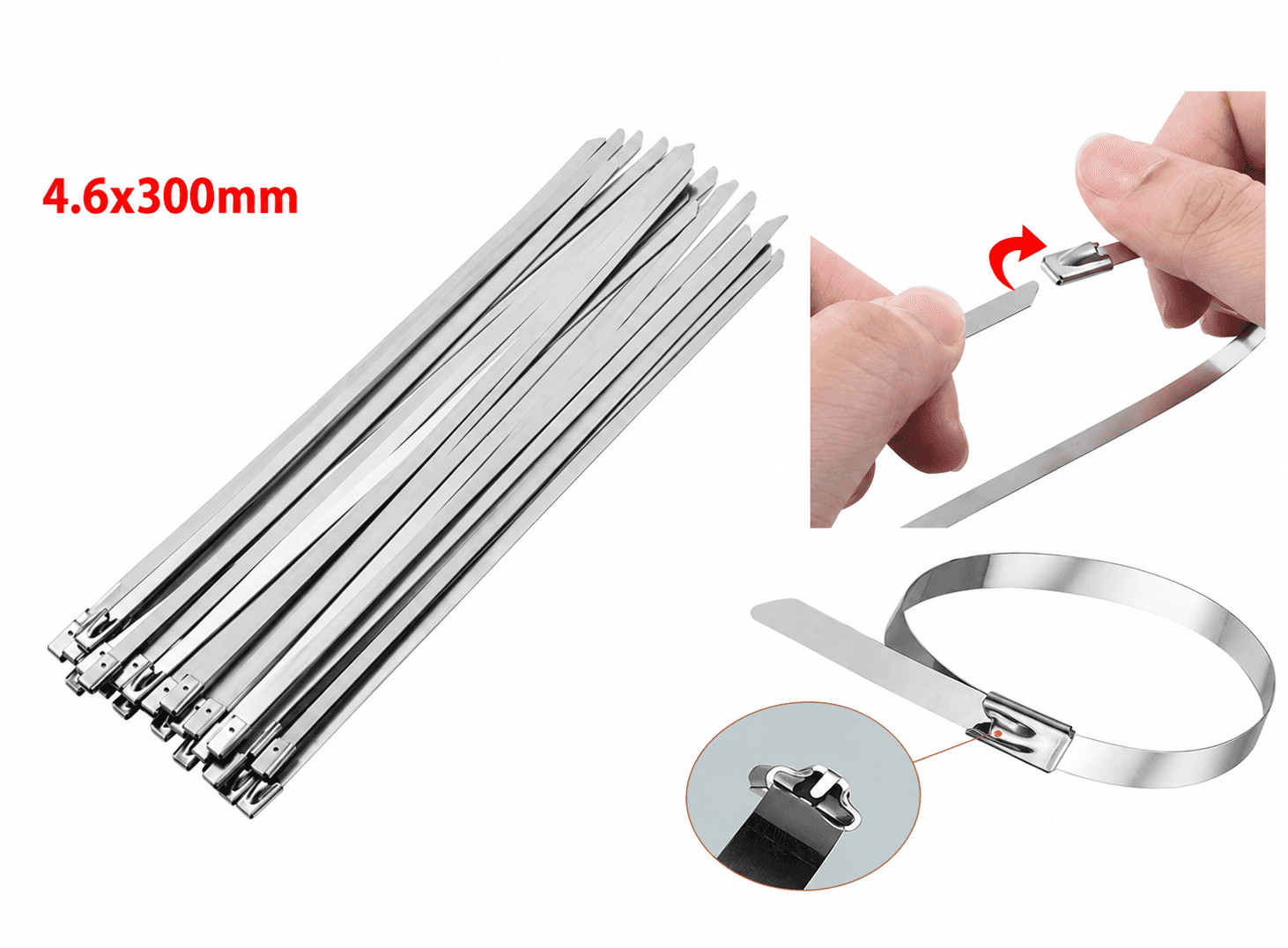 ربطات كابلات من الستانلس ستيل 20 قطعة 4.6×300 ملم | Stainless Steel Cable Ties