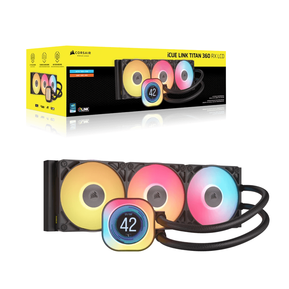 Corsair iCUE Link Titan 360 RX LCD Liquid CPU Cooler, Low Noise, 3X RX120 RGB Fans