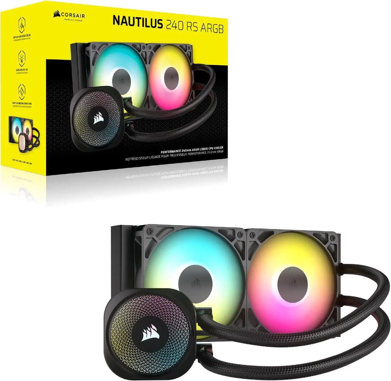 Corsair Nautilus 240 RS ARGB Liquid CPU Cooler, Direct Motherboard Connection, low-noise cooling