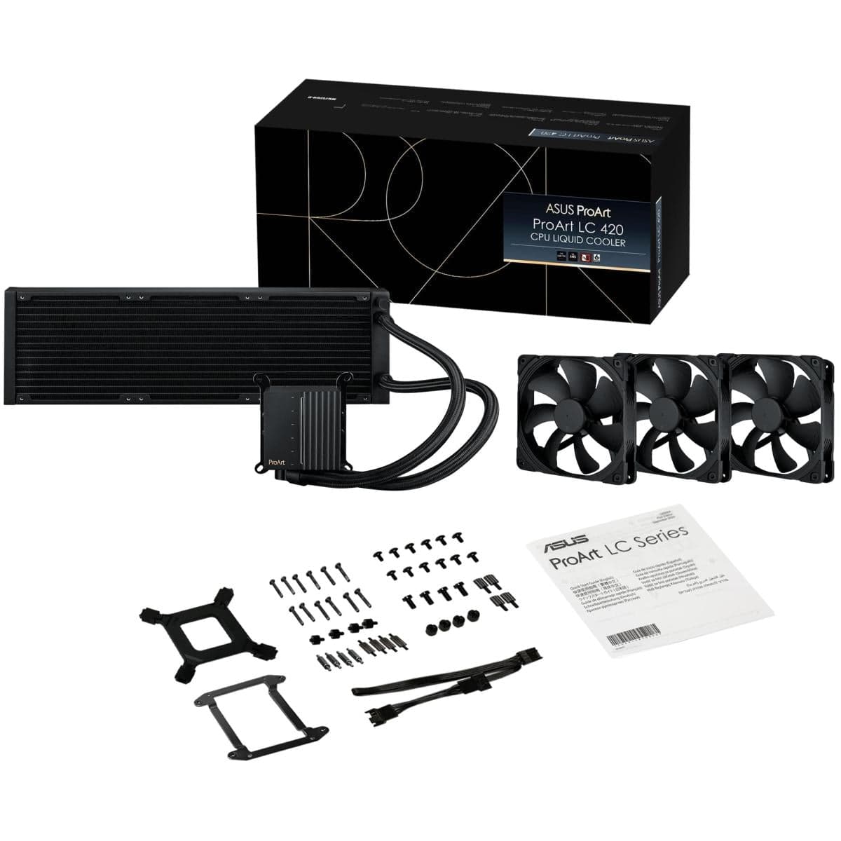 ASUS ProArt LC 420 All In One CPU Liquid Cooler, Three Noctua NF-A14 industrialPPC-2000 PWM 140mm Radiator Fans
