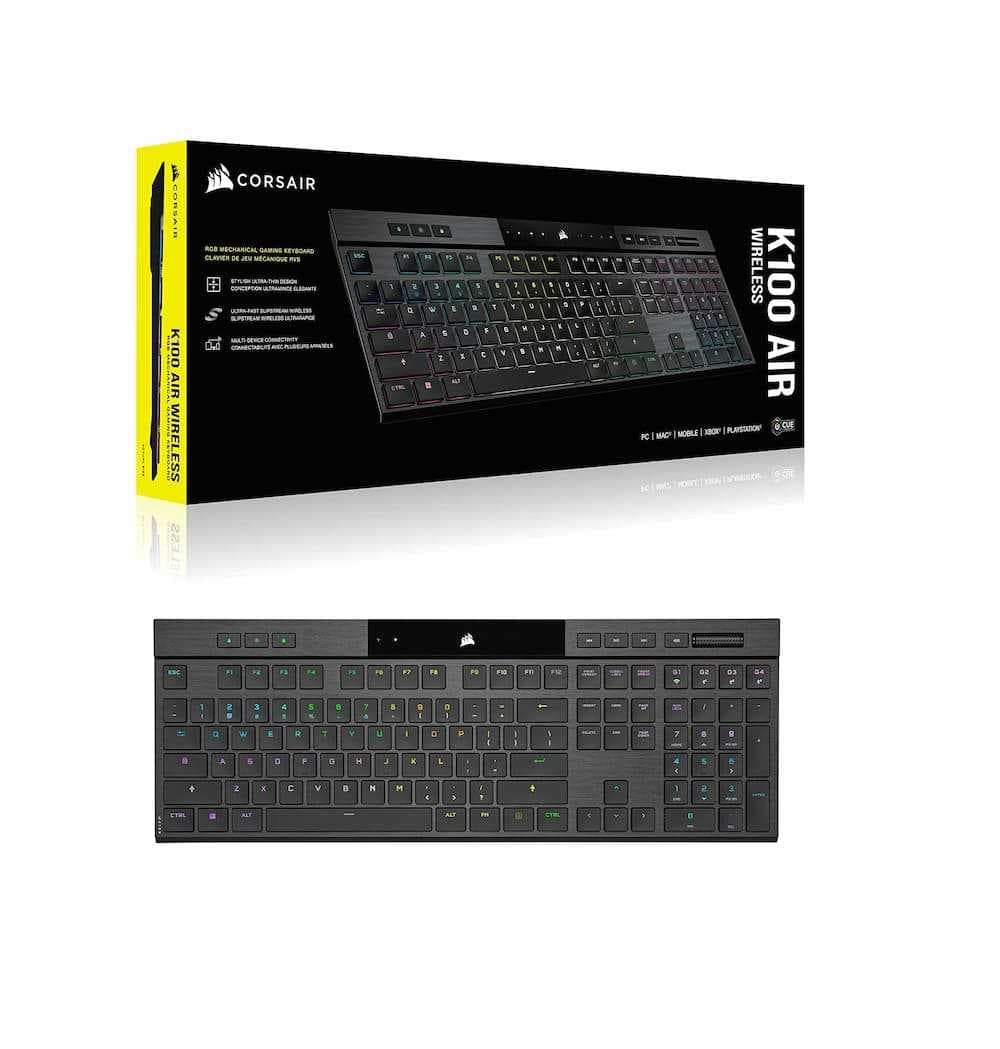 Corsair K100 Air Wireless RGB Ultra Thin Mechanical Gaming Keyboard, Cherry MX Ultra Low Profile Tactile, Low Latency Bluetooth - Black