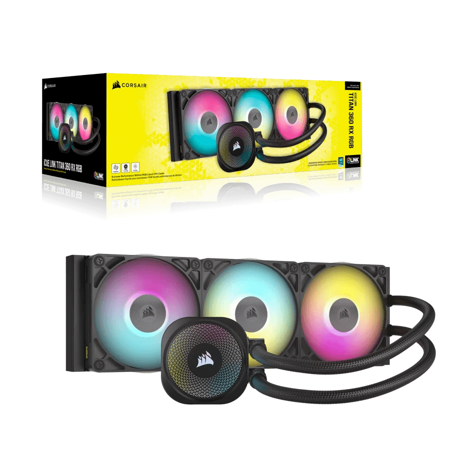Corsair iCUE Link Titan 360 RX RGB AIO Liquid CPU Cooler, Low Noise, FlowDrive Cooling Engine, 3 X RX120 RGB Fans