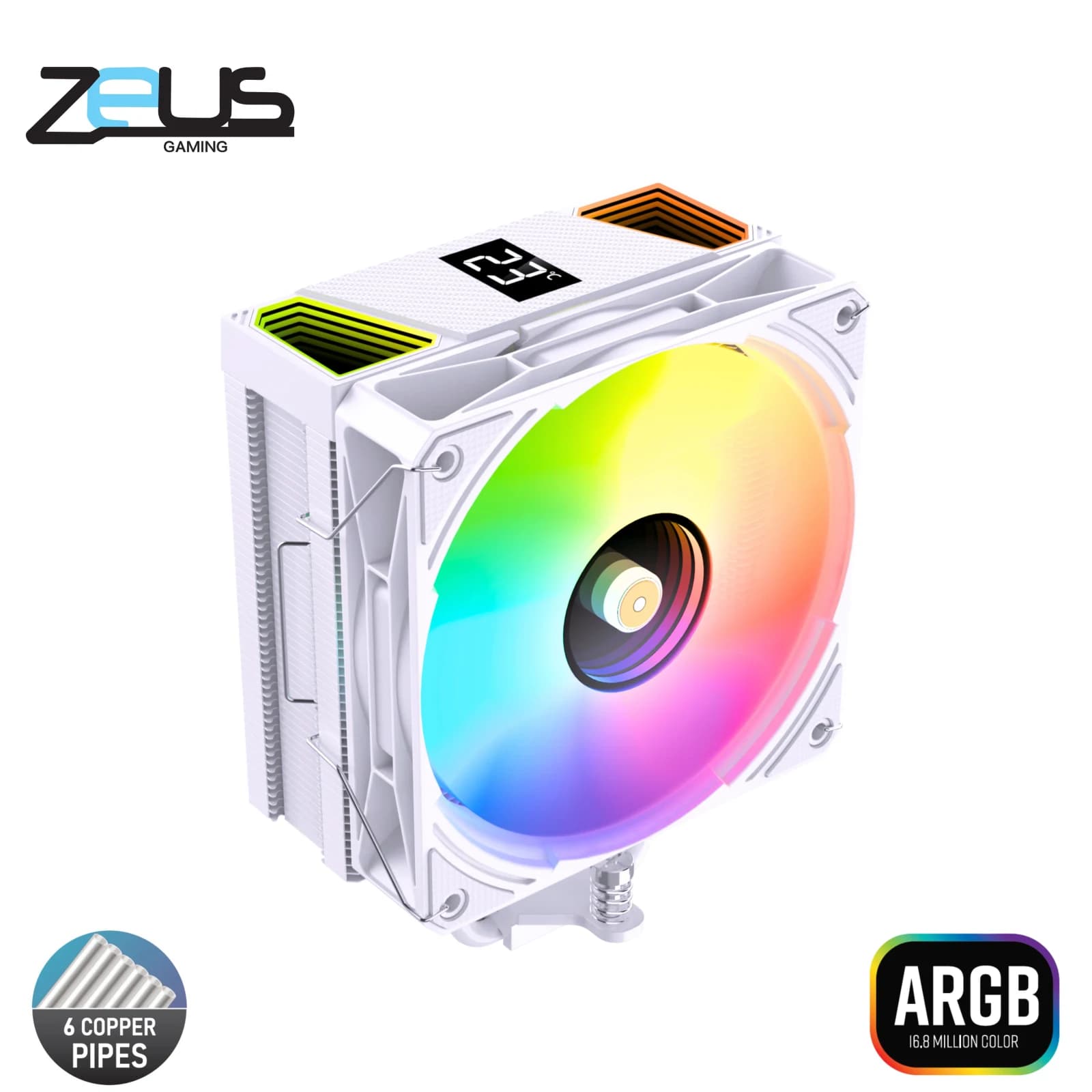 مبرد معالج هوائي Zeus ZC-600W Air freeze LCD CPU Cooler ARGB (White)