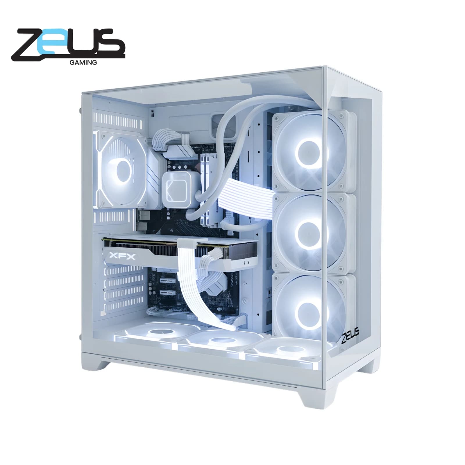 كيس كمبيوتر ZEUS Z9 PRO GLASS PC CASE 4 FAN ARGB (WHITE)