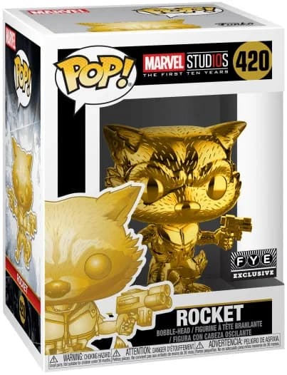 مجسم فانكو بوب! Marvel Studios - L'anniversaire des 10 ans #420: Rocket Raccoon - Chromé Or